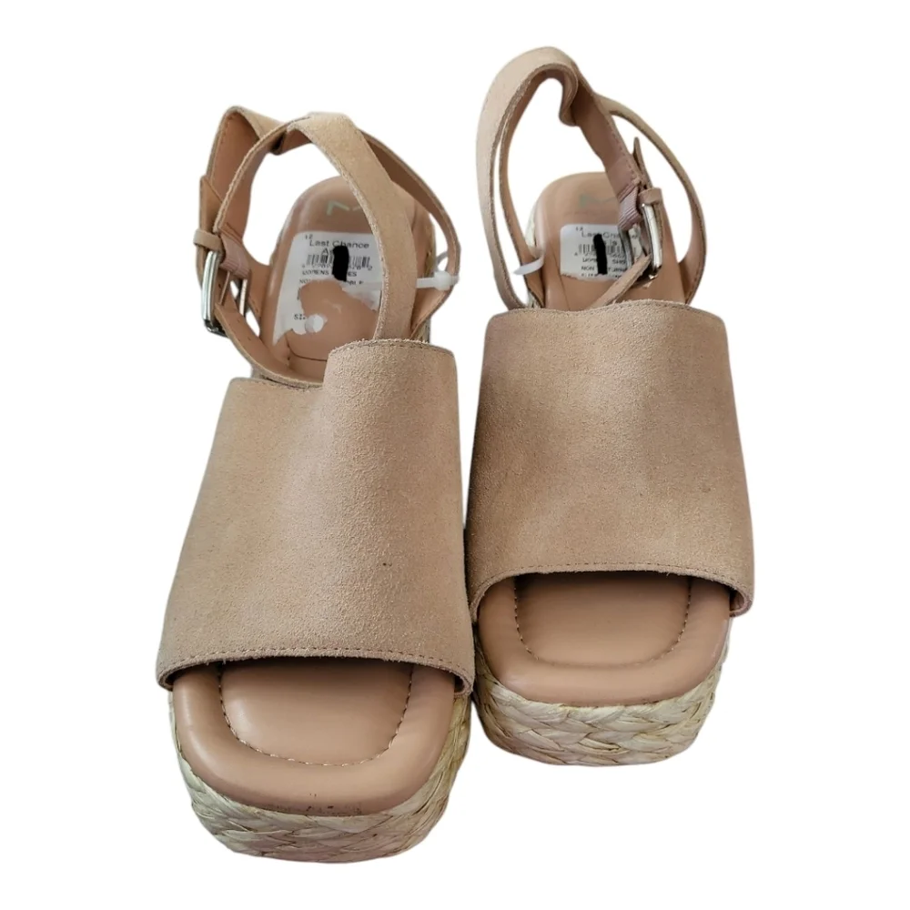 Marc Fisher Nelly‎  Wms 9.5 Natural Genuine  Suede Wedge Espadrille Sandal
